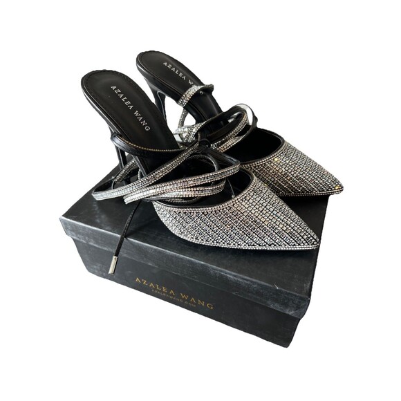 Azalea Wang Black Embellished Slingback Pump Calf Strap Riss-black Size 8 - Picture 2 of 8